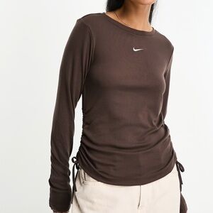 Nike Essential Ribbed Drawstring Brown Long Sleeve T-shirt Women’s size L